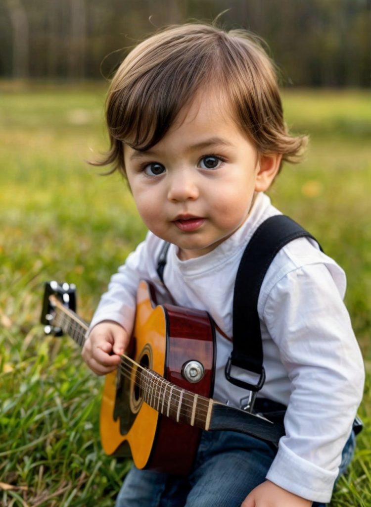 This is fantastic! 1 year old child plays the guitar and sings the famous song!