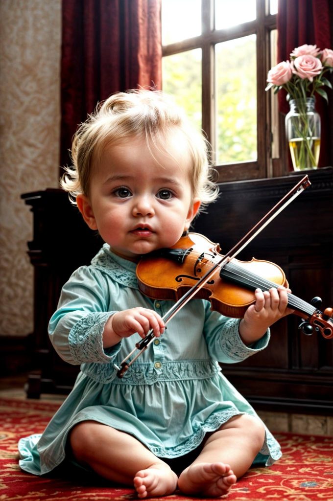 This is God’s gift, a 2 year old baby plays the violin. The hall sobbed from her