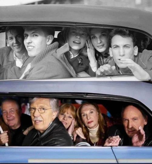 In 1964, Ringo Starr snapped a photo of some high school students who had skipped class to see the Beatles during their first trip to the US. 50 years later, the group reunited and recreated the photo.