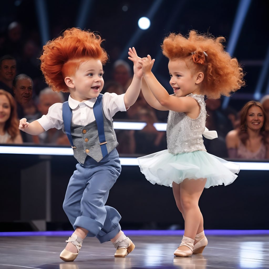 A boy and a girl enter the dance floor under “Footloose” and circle the judges’ heads.