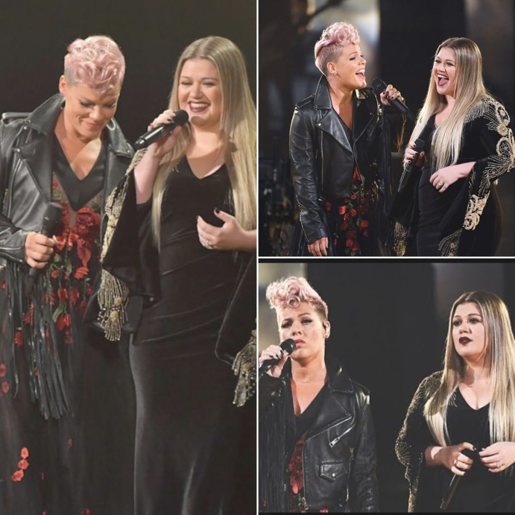 Pink, 44, joined forces with her friend Kelly Clarkson, 41, for a powerful duet of Pink’s 2012 hit “Just Give Me A Reason,” showcasing their incredible vocal chemistry and friendship on stage.